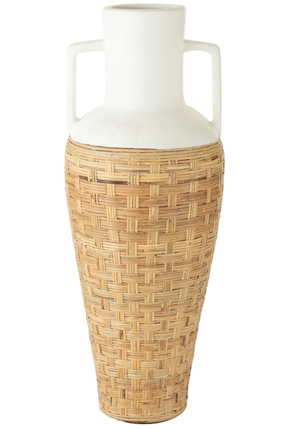 Vaas Weven + Handgrepen Terracotta/Rotan Wit/Natuurlijk
