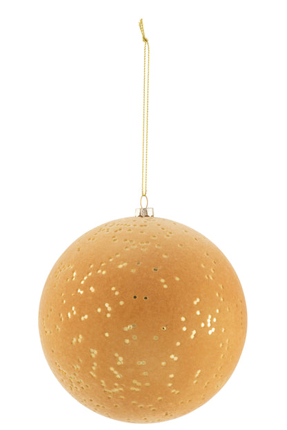 Kerstbal Stippen Plastic Fluweel Oker/Goud Groot