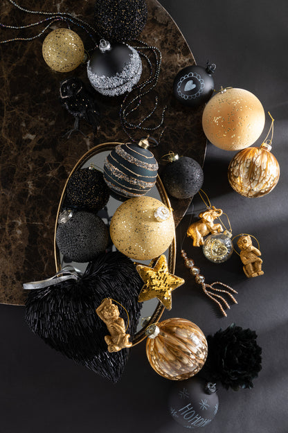 Kerstbal Stippen Plastic Fluweel Oker/Goud Groot