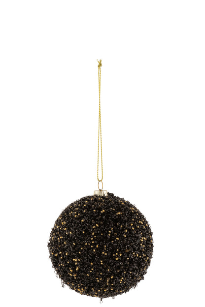 Kerstbal Glitter Plastic Zwart/Goud Klein