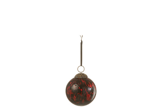 Kerstbal gevlekt glas rood/zwart klein