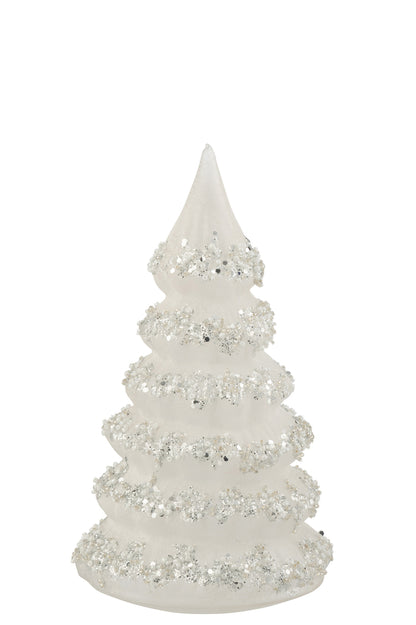 Kerstboomlijnen Glitter+Parels Wit/Zilver Glas Groot